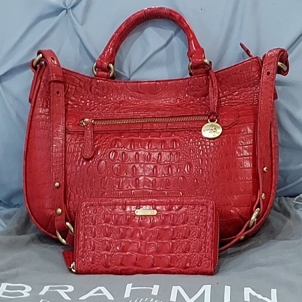 SET - Brahmin Robyn Satchel (Party Red Melbourne) and Suri Wallet